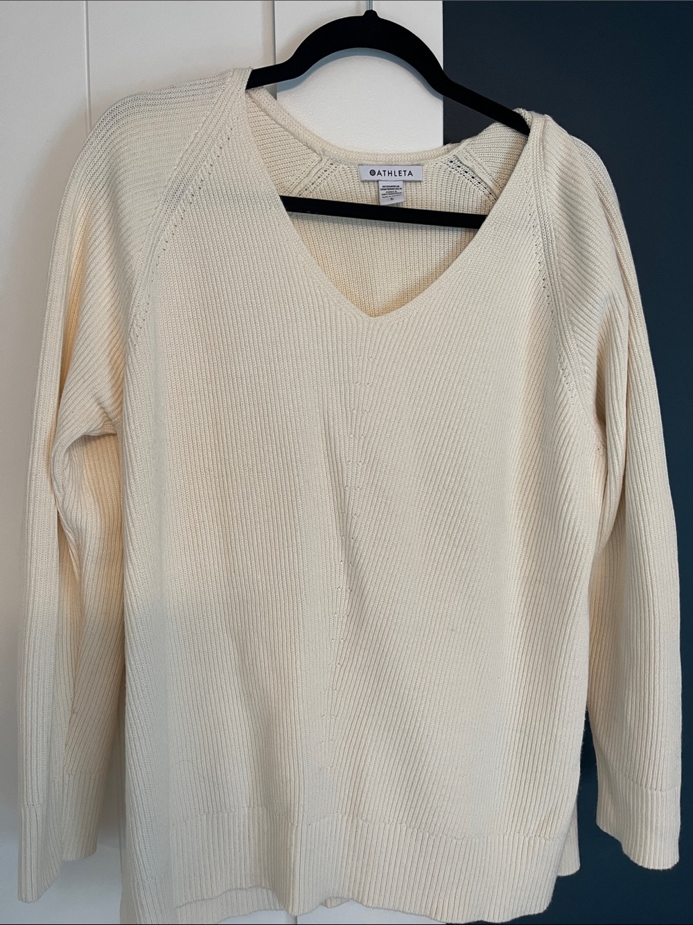 Athleta Off-White V-Neck Ribbed Sweater